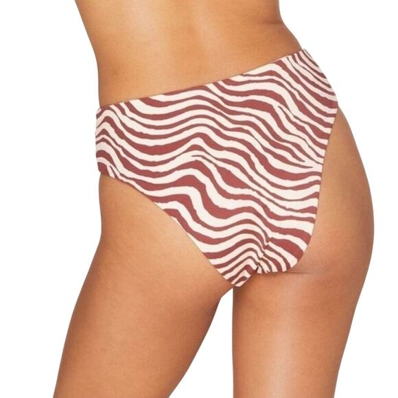 Andie Swim The Ruched Side Bikini Bottom Bias Stripe Truffle Brown Sz M - Picture 4 of 7